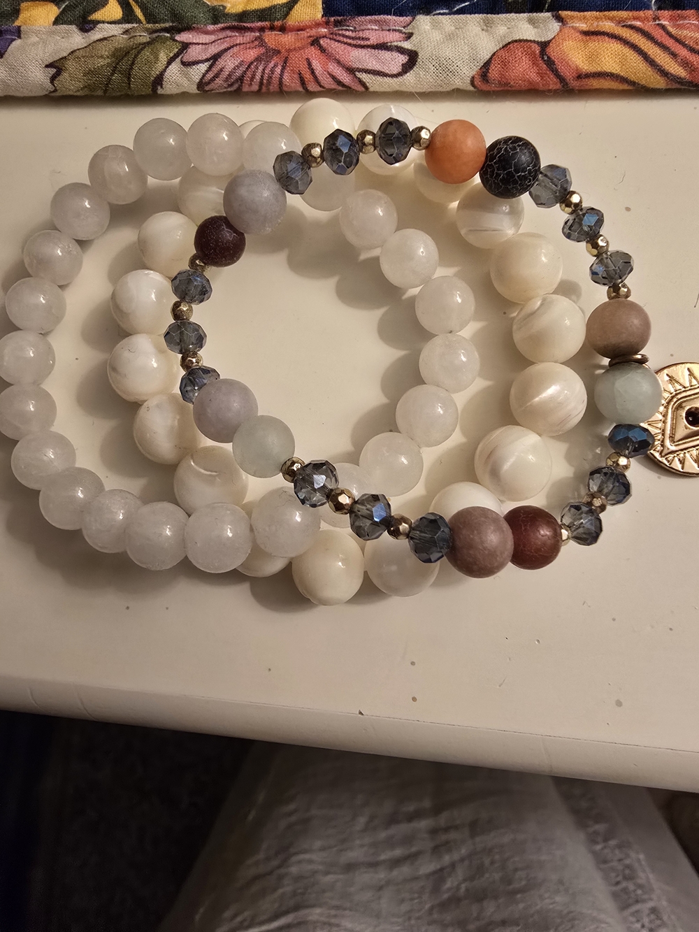 Multi-Color Beaded Stretch Bracelets - White and Mixed Stone Set